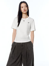 Women's Cropped T-Shirt with Cartoon Embroidery